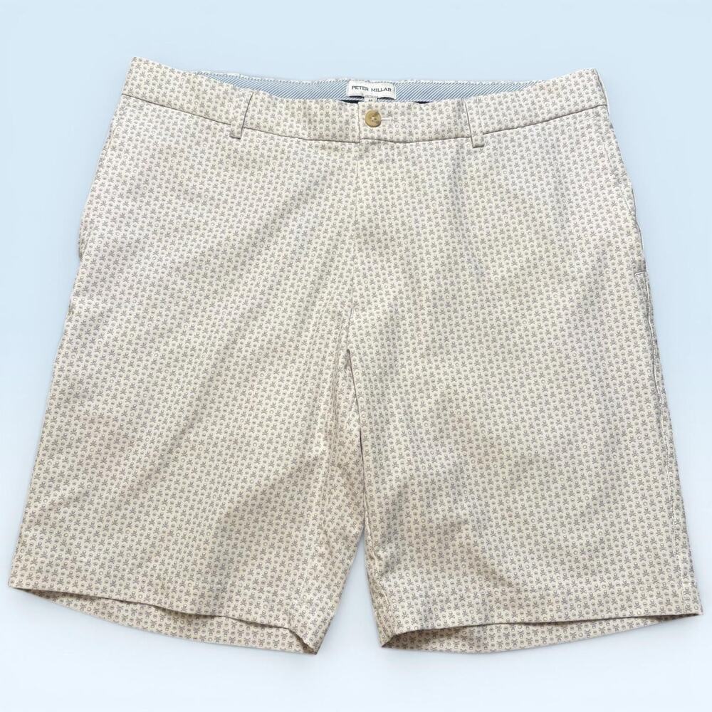 Peter Millar Shorts Mens 35 White Skull Print Cotton Chino Casual 9 Inseam